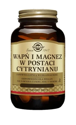 Solgar Wapń i Magnez w postaci cytrynianu 200 mg+100 mg tabletki 