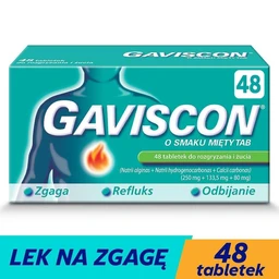 Gaviscon o smaku mięty TAB 250 mg + 133,5 mg + 80 mg tabletki do rozgryzania i żucia 