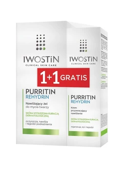 Iwostin Purritin Rehydrin, krem przywracający nawilżenie, 40 ml + nawilżający żel do mycia twarzy 