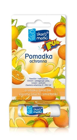 Skarb Matki Fun, pomadka ochronna dla dzieci o smaku owoców egzotycznych i śmietanki 