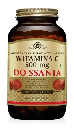 Solgar Witamina C 500 mg pastylki do ssania o smaku żurawinowo-malinowym 