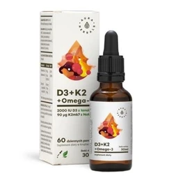 Aura Herbals Witamina D3+K2+Omega-3 410 mg+90 µg+50 µg/porcję krople 