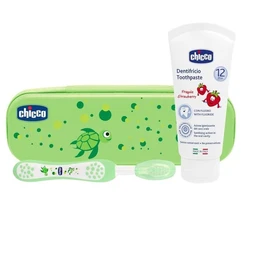 Chicco, zestaw dentystyczny (pasta, szczoteczka, etui) dla dzieci 12m +, zielony 