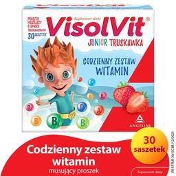 Visolvit Junior, suplement diety, smak truskawkowy, saszetki z proszkiem musującym 