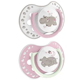 Lovi Night&Day Girl Hippo, smoczek silikonowy dynamiczny 6-18 m 