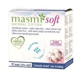 Masmi Natural Cotton Soft Ultracienkie bawełniane podpaski ze skrzydełkami na noc 