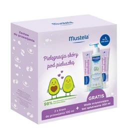 Mustela Zestaw Pielegnacja Skóry Pod Pieluszką, krem do przewijania, 2 x 100 ml + woda oczyszczająca bez spłukiwania 300 ml 