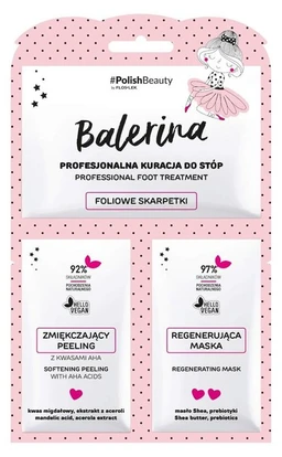 Floslek Balerina, profesjonalna kuracja do stóp, peeling z kwasami AHA + regenerująca maska 