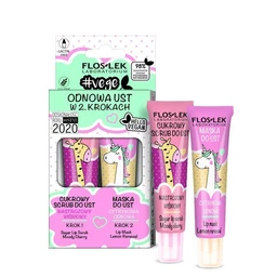 Floslek Vege Lip Care Zestaw Odnowa Ust w 2 Krokach, cukrowy scrub nastrojowy wiśniowy + maska do ust cytrynowa odnowa 