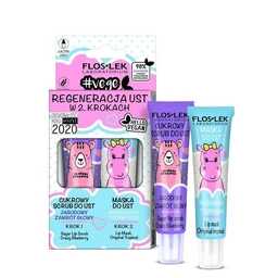 Floslek Vege Lip Care Regeneracja Ust w 2 Krokach, scrub jagodowy zawrót głowy + maska do ust niebanalna tropikalna 