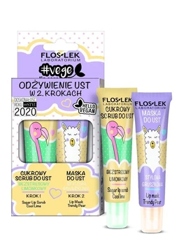 Floslek Vege Lip Care Zestaw Odżywienie Ust w 2 Krokach cukrowy scrub bezstresowy limonkowy + maska do ust stylowa gruszkowa 