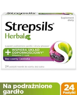 Strepsils Herbal czarny bez i jeżówka pastylki twarde o smaku jeżynowym 