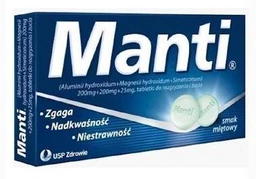 Manti 200 mg + 200 mg + 25 mg tabletki do rozgryzania i żucia 