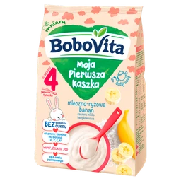 BoboVita Moja Pierwsza Kaszka, kaszka mleczno-ryżowa, banan, bez cukru, 4 m+ 