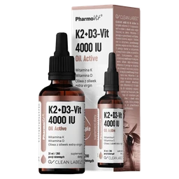 K2+D3-Vit 4000 IU Oil Active Clean Label 12 mg+100 µg+75 µg krople 