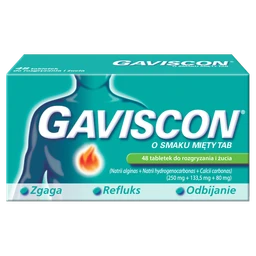 Gaviscon o smaku mięty TAB 250 mg + 133,5 mg + 80 mg tabletki do rozgryzania i żucia 