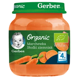 Gerber Organic obiadek marchewka-słodki ziemniak dla niemowląt po 4 miesiącu 