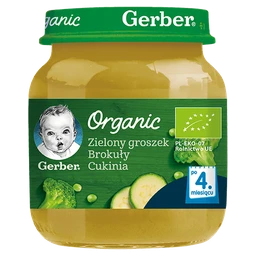 Gerber Organic obiadek zielony groszek-brokuły-cukinia dla niemowląt po 4 miesiącu 