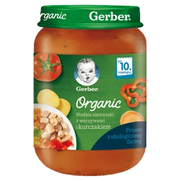 Gerber Organic słodkie ziemniaki z warzywami i kurczakiem dla niemowląt po 10 miesiącu 