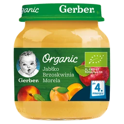 Gerber Organic deser jabłko, brzoskwinia i morela dla niemowląt powyżej 4 miesiąca 