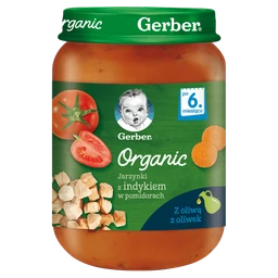 Gerber Organic jarzynki z indykiem w pomidorach dla niemowląt po 6 miesiącu życia 