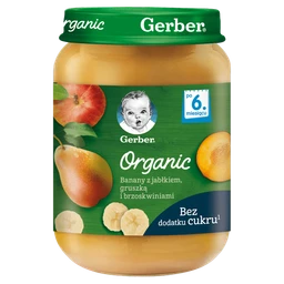 Gerber Organic deser banan, jabłko, gruszka i brzoskwinia dla niemowląt powyżej 6 miesiąca 