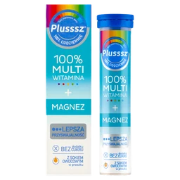 Plusssz 100% Multiwitamina + Magnez tabletki musujące o smaku mango-pomarańcza 