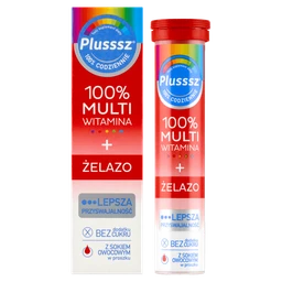 Plusssz 100% Multiwitamina + Żelazo tabletki musujące o smaku wiśnia-pomarańcza 