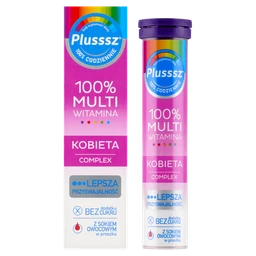 Plusssz 100% Multiwitamina Kobieta Complex tabletki musujące o smaku malina-pomarańcza 