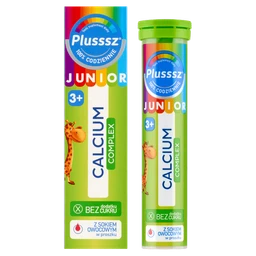 Plusssz Junior Calcium Complex 200 mg+80 mg tabletki musujące o smaku poziomka-jeżyna 