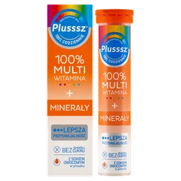 Plusssz 100% Multiwitamina + Minerały tabletki musujące o smaku mango-pomarańcza 