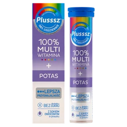 Plusssz 100% Multiwitamina + Potas tabletki musujące o smaku malina-jeżyna 