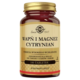 Solgar Wapń i Magnez w postaci cytrynianu 200 mg+100 mg tabletki 