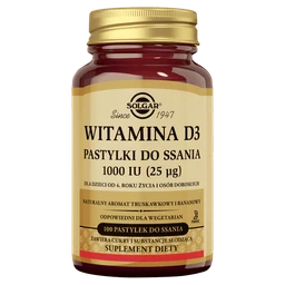 Solgar Witamina D3 1000 IU 25 µg pastylki do ssania o smaku truskawkowo-bananowym 