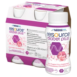 Resource Diabet Plus, preparat odżywczy w płynie, smak truskawkowy - 4 x 200 ml