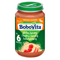 BoboVita, deserek jabłka, banany i maliny z kaszką kukurydzianą, 6m+ -  190 g