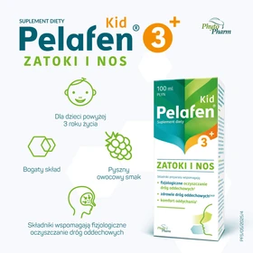 Pelafen KID Zatoki i Nos płyn o smaku malinowym - 100 ml